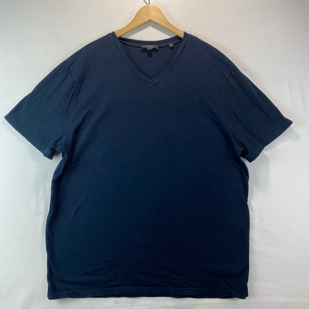 Vince V-Neck Short Sleeve Tee Mens XXL Navy Blue Cotton Premium Basic USA Made